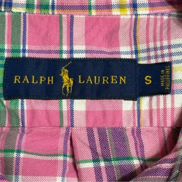 Ralph Lauren Vibrant Pink Plaid Men's Casual Short Sleeve Size S Shirt Excellent - Picture 2 of 10